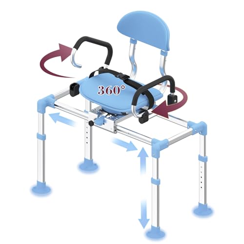 Fvzzin Sliding Shower Chair with 360°Swivel Seat, Adjustable Height & Backrest...