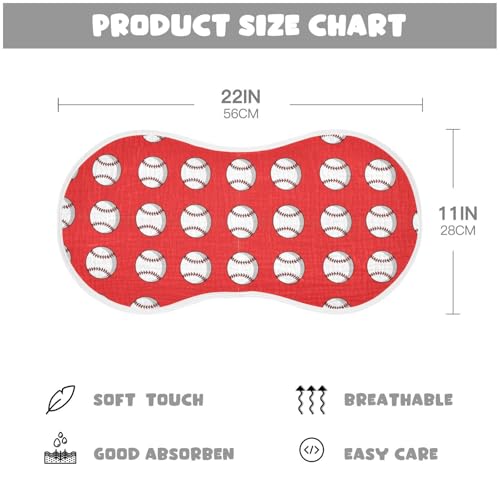 J JOYSAY Baseball Red Baby Burp Cloths for Boys Girls Large 22''x11'' Cotton 4 Layer Neutral Burp Clothes for Girl one sizex12