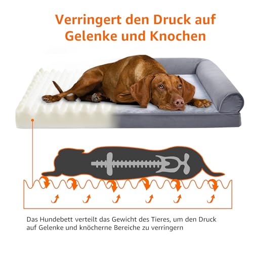 Amazon Basics Couchbett aus Schaumstoff für Hunde und Haustiere mit abnehmbarem Bezug, Grau, 112 x 89 x 20 cm (L x W x H)