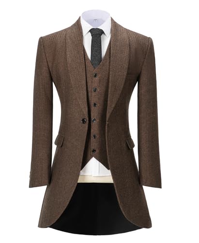 Tweed Mens Tailcoat 3 Pieces Herringbone Suits Prom Tuxedos Wedding Groomsmen Blazer Sets3