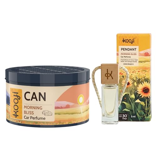 Image of Kooji Can Car Perfume + 5ml Car Hanging Perfume Pendant (Free) - Morning Bliss Scent-Long-Lasting, Alcohol-Free, Oud & Saffron Oriental Fragrance-For Car, Home, or Office Use-Lasts Up to 60 Days