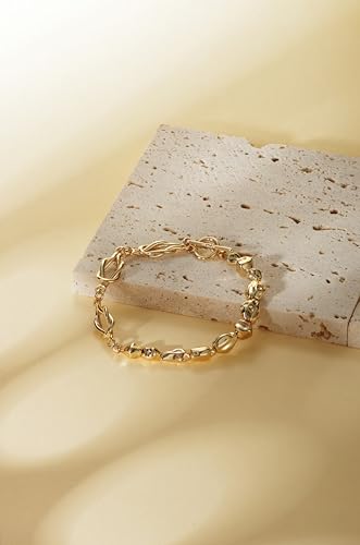 14K Gold Bracelets for Women, Love Knot & Organic Shape Bead Bracelets, Small Wrist Waterproof Gold Plated Toggle Bracelet, Modern Statement Jewelry Gifts for Women Mother Daughter2