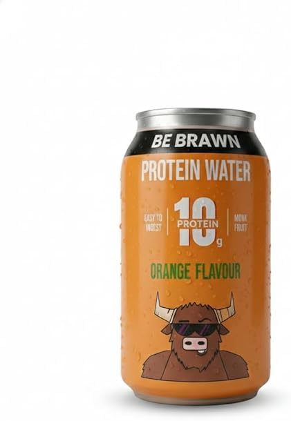Be Brawn Orange Protein Water Whey Protein Isolate Drink Low Calorie No Milkiness Refreshing Protein Beverage Pack of 4 (330ml Each)