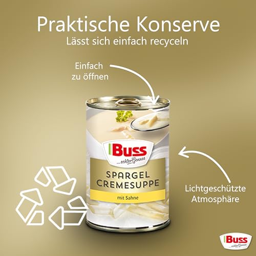 Buss Klassische Suppen - Spargelcremesuppe verfeinert mit Sahne - Besonders cremige Spargelsuppe - Schnelle vegetarische Fertiggerichte zum Aufwärmen in Mikrowelle & Topf - Lange haltbar - 12 x 400g – Bild 4