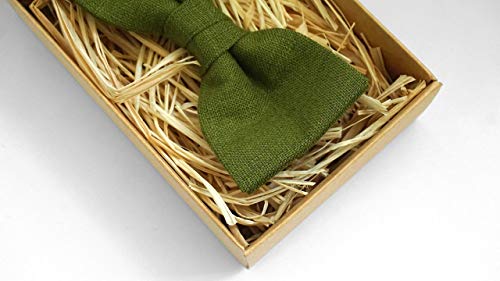 Olive Green Linen Bow Tie For Wedding, Groomsmen bow tie, Mens bow tie, Boys, Toddlers Dark Green Bow Tie, Pocket square, groom bow tie