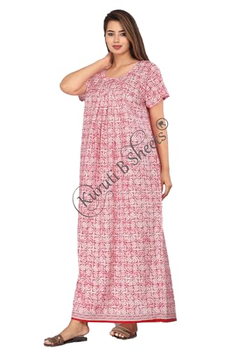 Image of Kuruti B Sheets Nighty for Women Cotton Combo (Pack of 2 Pcs) Nighty Gown Round Neck Short Sleeves Free Size