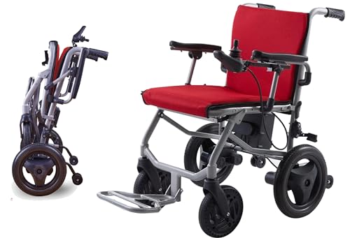 Lightweight Foldable Electric Wheelchairs for Adults, 2x150W Power Wheelchair Travel/User Friendly, Long Range Electric Wheelchair, All Terrain Motorized Wheelchair for Seniors (Red)