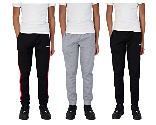 Hind Boys 3-Pack Fleece And Tricot Jogger Sweatpants With Pockets For Athletic & Casual Wear (Black-Heather-Black, 7) #TOP1