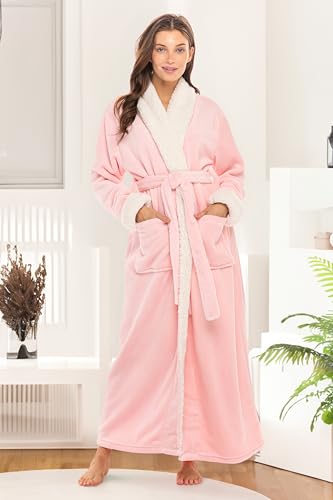 Alexander Del Rossa Women's Plush Sherpa Robe, Long Cozy Warm Bathrobe3