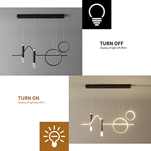 Siittoo Modern Led Pendant Lighting Fixtures, 45W Dimmable Led Modern Chandelier Lights With Geometric Shapes & Bubbles, 37'' Black Linear Wave Dining Room Light Fixture For Kitchen Island Living Room #TOP6