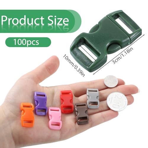 100 Stück Bunte Schnallen, Seitliche Freigabe-Plastikmini Schnallen 3/8 Zoll Paracord Armband Verschluss Kunststoff Steckschnalle Plastic Mini Buckles für Gepäck, Gurtband, Haustierhalsband (10 mm)