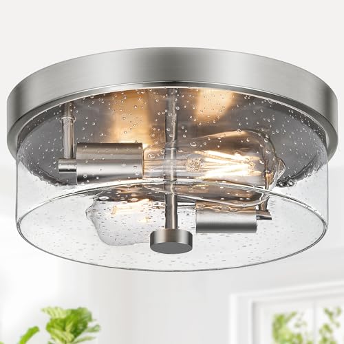 Flush Mount Ceiling Light Fixtures, 2-Light 12 Inch Brushed Nickel Close to Ceiling Light Fixtures...