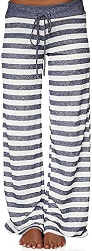 ROSA JUNIO Women's Comfy Pyjamas Casual Drawstring Floral Palazzo Lounge Stretch Wide Leg Pants, Stripe 2, X-Large