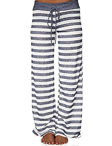 Rosa Junio Women's Comfy Pyjamas Casual Drawstring Floral Palazzo Lounge Stretch Wide Leg Pants, Stripe 2, X-Large #TOP2