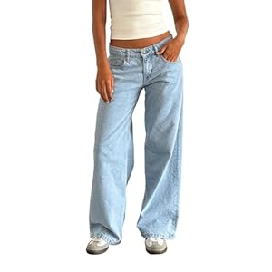 Giraropa Women Y2k Low Rise Jeans Vintage Baggy Straight Wide Leg Boyfriend Jeans Casual Loose Fit Long Denim Pants