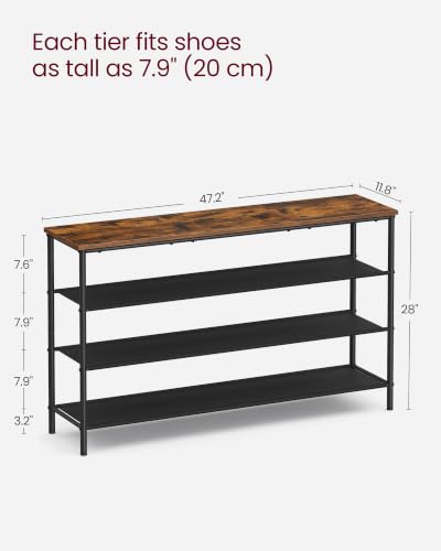 Image of VASAGLE Shoe Rack, 4-Tier Shoe Storage Organizer for Entryway and Closet, Holds 15-18 Pairs of Shoes, 3 Fabric Shelves, Steel Frame, Industrial, Rustic Brown and Black ULBS135B01