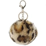1PC Multicolor Faux Fur Pompom Ball Keychain Leather Ring Women Hand bag Charm (Leopard 10cm)