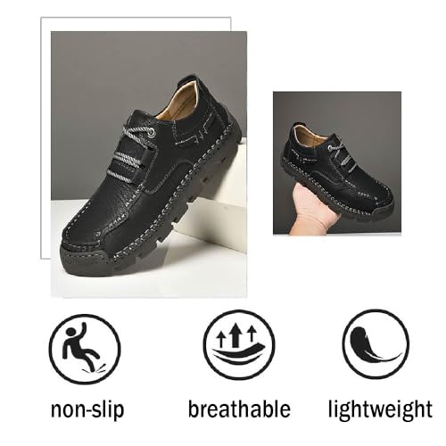 Men's Casual Leather Shoes Hand-Stitched Fashion Classic Loafers Lightweight Lace-Up Non-Slip Wear-Resistant Work Shoes4