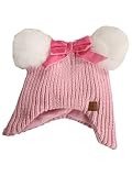Swiss Tech Performance Gear Toddler Girls Pink Knit Fleece Lined Trapper Style Pom Beanie Stocking Cap Hat