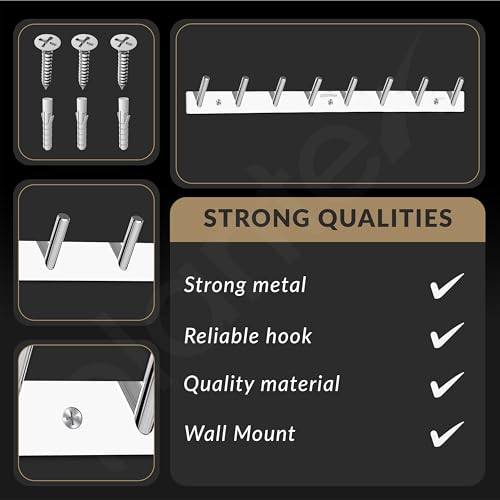 Image of Plantex Wall Hooks for Hanging Cloth /Stainless Steel Towel Hangers /Bathroom Robe Hooks /Door Hangers /Round Wall Hook /Hook Rail for Hanging Keys - 8 Hooks (Pack of 1, Chrome)