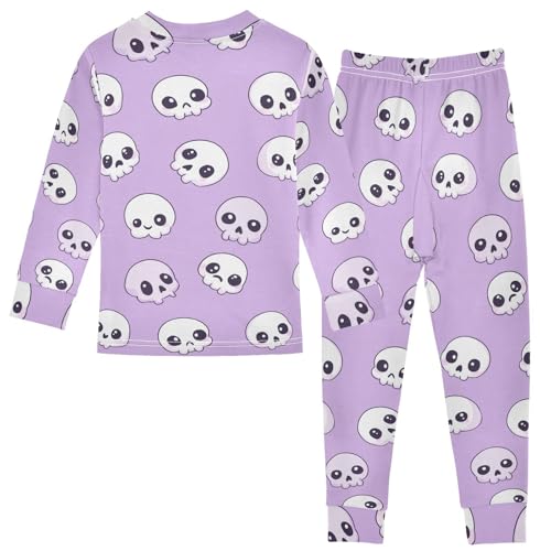 Fustylead Cute Cartoon Skulls with Big Eyes Cotton Pajamas 2-Piece Long Sleeve Sleepwear Matching Set2