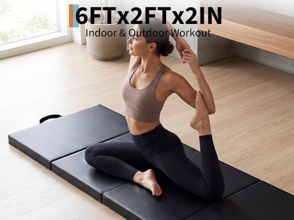 GarveeLife 6x2Ft Folding Gymnastics Mat, Exercise Mats & Gymnastics Tumbling Mats, Thick Portable Home Gym Floor Pad for Yoga, Pilates, Aerobics & Martial Arts Training, Four Pads Folding design - Image 7