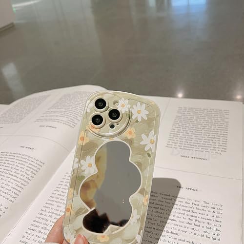 Coque iPhone 12 Pro rétro effet peinture à l'huile avec miroir fleuri vert - 2