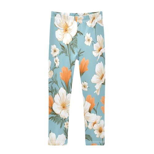 Toddler Girls Leggings Printed Yoga Pants Leggings White Orange Floral for Kids