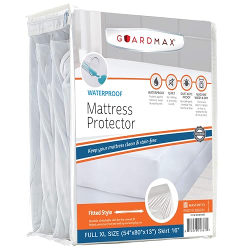 Image of Guardmax Jersey Knitted Full XL Size Mattress Protector - Waterproof & Dust Mite Proof Mattress Cover with Stretchable Pockets - Soft, Comfortable, & Noiseless Waterproof Fitted Sheet.(54 x 80 X 13)
