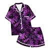 Generisch Ladies Raven Swarms Pyjama Set - Short Sleeve Pyjamas in Gothic Style | Mystical Sleepwear Set on Purple Background, style_n01 multicolor, XL #3