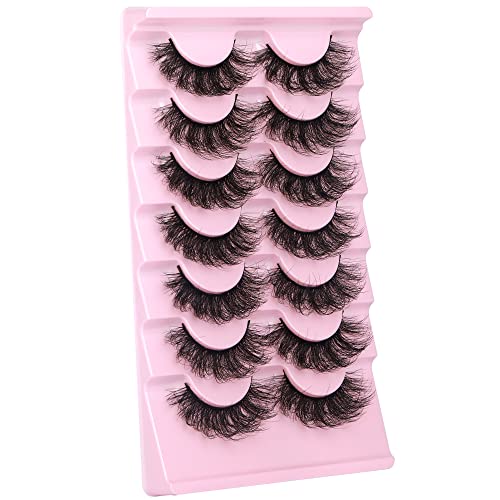 False Eyelashes Full Lashes Mink Wispy Thick Volume Eye Lashes Curly Strip Lashes Extensions Natural Dramatic 20MM Long 7 Pairs Fake Eyelashes Pack