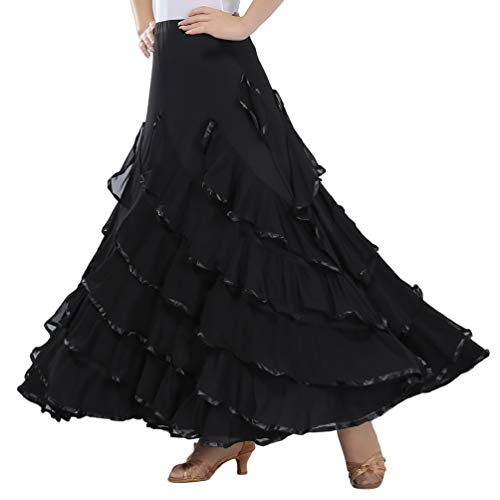 Tookang Flamenco Falda Grande del Columpio Vestido de Baile Moderno Tutu con Lentejuelas de Malla Baile de Salón Cover