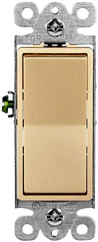 ENERLITES Elite Series Decorator Rocker Light Switch, 15A 120V/277V, Gloss Finish, Single Pole, 3 Wire, Grounding Screw, Residential Grade, UL Listed, 91150-GD, Gold Color