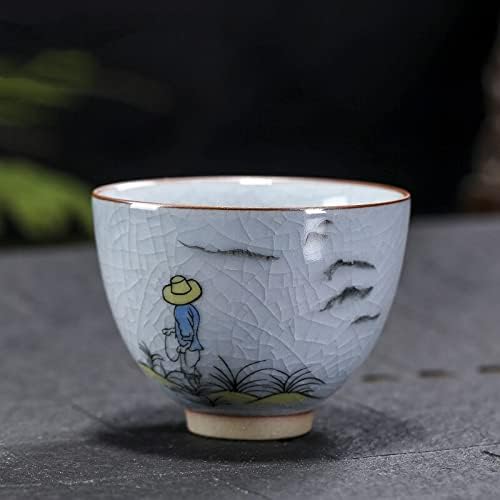 Tea Set 90 Ru Kiln Ceramic Teacup Flowers Pattern Tea Cup Travel Tea Bowl Handmade Teaware Pu'er Single Cup Modern Tea Sets Cups (Color : B 7.5X6.2CM 90) (E 7.5x6.2cm 90)