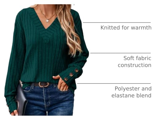 Image of Dokotoo Womens Tops V Neck Lightweight Sweater Fall Long Sleeve Top 2026 | Decorative Buttons, Soft Breathable Knit Material, Pullover Tunic Tops, Business Casual, Fall Outfits, Winter Clothing 2026