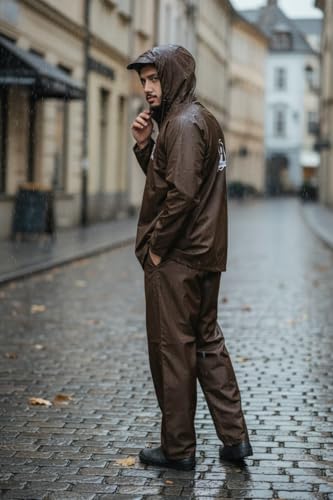 Image of Men's Waterproof Raincoat with Hood | All-Season Lightweight Rain Wear for Bike Riding, Travel & Outdoor Use | Full Sleeve Windproof Rain Jacket for Men