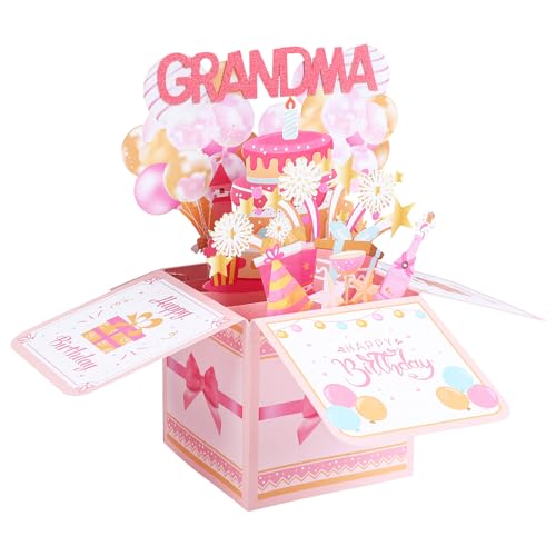STEFORD Happy Birthday Grandma Pop Up Card, Colorful Popup Mothers Day Birthday Card Balloons Fireworks Greeting Cards with Envelope Creative Gifts for Nana from Granddaughter Grandson