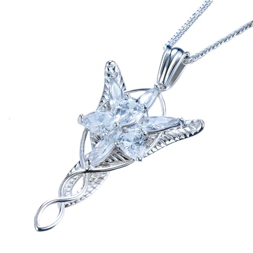 LLUCH Collar con colgante Arwen Evenstar con caja de princesa, plata de ley 925, collar Hobbit Aragorn, joyería élfica para regalar a tus mujeres queridas