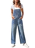Pink Queen Women's Retro Revolt Dungaree Utility Denim Jumpsuit Overalls Spring Wide Straight Legs Baggy One Piece Jean Overall Jumpsuits Light Blue M