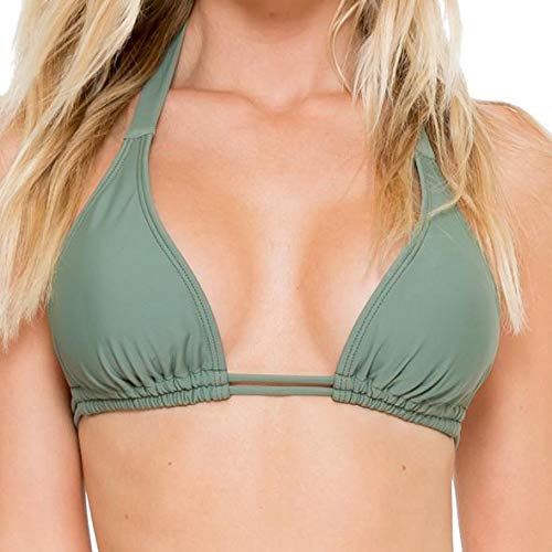 Luli Fama Women's Solids Cosita Buena Triangle Halter Bikini TOP Swimwear, Army, XL