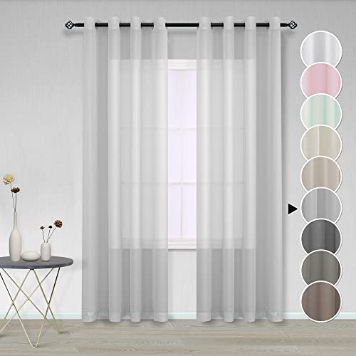 Galat,Lote de 2 cortinas de visillo (140x245 cm, con ojal, semitransparente, efecto lino, decoración interior de ventana, sala de estar, moderna, cocina, balcón y bahía acristalada ligera romántica