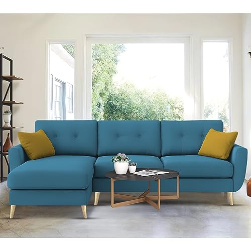 Image of BRAXTON Lindel LHS 4 Seater L Shape Sofa Set for Living Room (Turquise) Premium Velvet Fabric Sofa