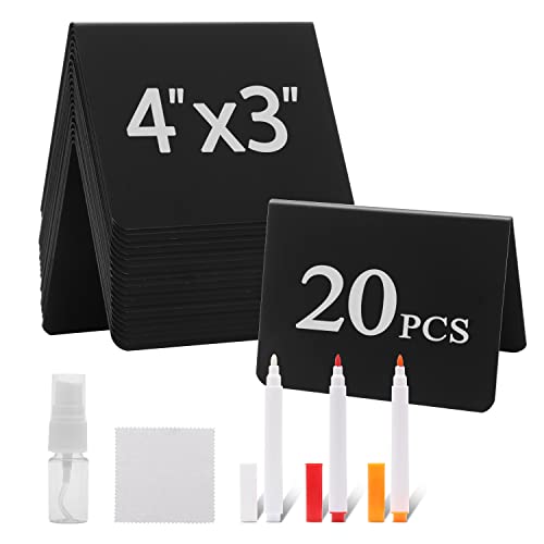 20 Packs Mini Chalkboard Signs For Food, Reusable Food Labels Set For Party Buffet, Small Reserved Tables Sign With 3 Colors Chalks, Bottle And Cleaning Cloth (4"X3") #TOP24