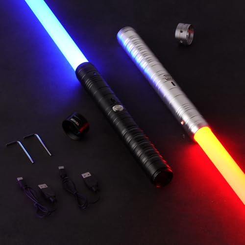 Image of VEVOR Light Sword, 2 Pack Light up Sword with 7 RGB Colors, 4 Sound Modes and Realistic Handle, Rechargeable Toy for Adults and Kids, Christmas Day, Halloween Cosplay, Birthday