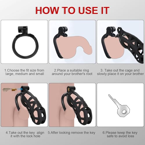 Image of Male Chastity Cage, with Elastic Belt & Invisible Lock Large Chastity Device & 4 Sizes Rings and Invisible Lock for Man Penis Exercise Bondage Gear & Accessories Lightweight Adult Sex Toys (XL-110mm)