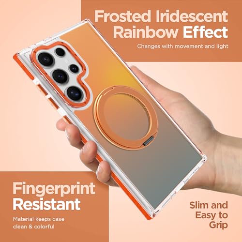 Image of Magnetic for Samsung Galaxy S23 Ultra Case with 360 Stand [Compatible with Magsafe] [Fluorescent Design] [1 Screen Protector] Slim Translucent Matte Case for Galaxy S23 Ultra 6.8 inch, Orange
