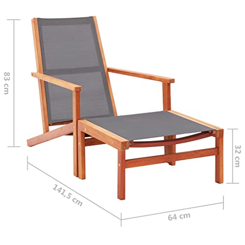 Chaise de jardin avec repose-pieds textilène gris extérieur - 3