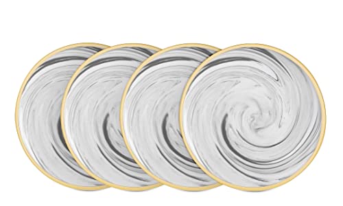 Homevss, Fine China Artisan Marbled 20Pc Dinnerware Set, Grey With Gold Line #TOP4