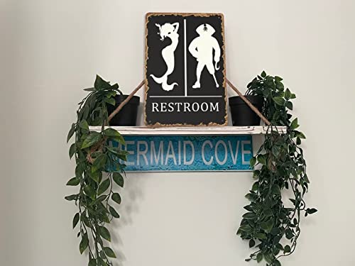 Funny Pirate And Mermaid Toilet Sign,Restroom Door Wall Decor,8X12 Inch Classic Vintage Hanging Wall Art For Cafe Beach Restaurant Home Decor,Toilet Decor #TOP5