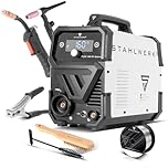 STAHLWERK Schweißgerät FLUX 160 ST Digital – Starter-Set – 3-in-1 Kombi mit 160 A, Fülldrahtschweißen ohne Schutzgas, MMA (E-Hand/ARC), Lift-TIG (DC), synergischer Drahtvorschub, LED-Licht, IGBT